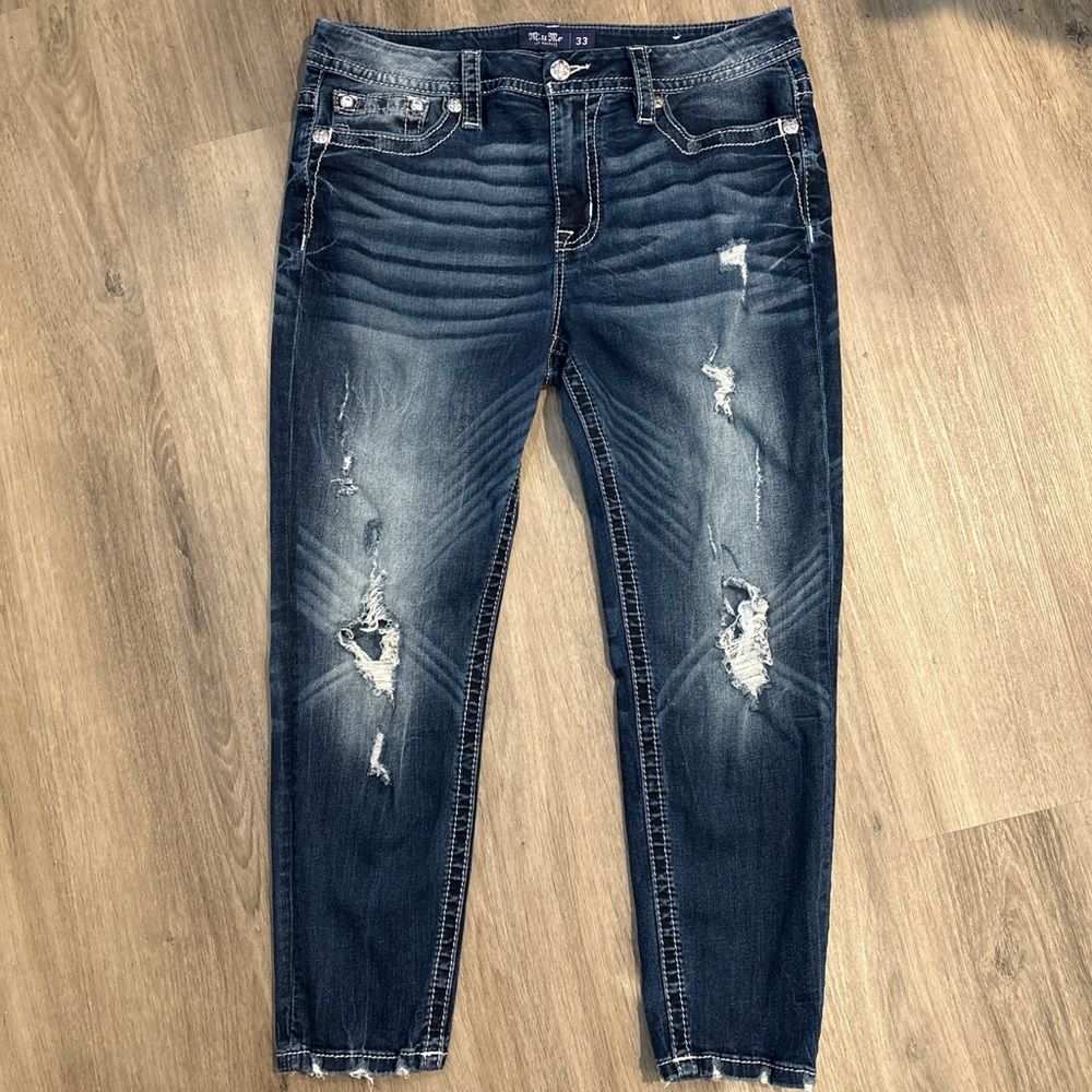 Miss Me Distressed Dark Wash Skinny Jeans